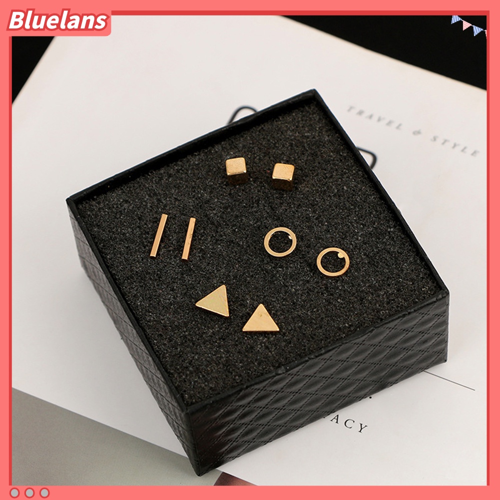 Bluelans 4Pairs Simple Square Round Triangle Bar Ear Studs Set Women Geometry Earrings