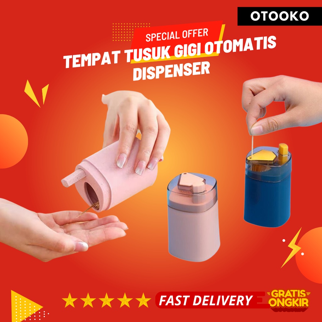 Tempat Kotak Tusuk Gigi Otomatis Aesthetic Unik Travel Keraik Stainless Dispenser Press Eco Wheat