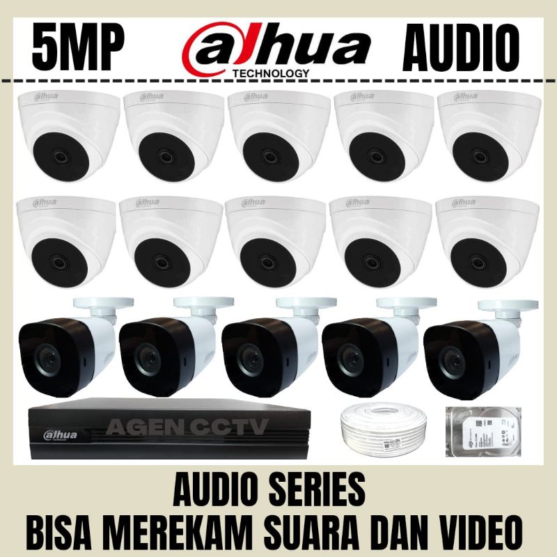 PAKET CCTV DAHUA 5MP 16 CHANNEL 15 KAMERA AUDIO BISA MEREKAM SUARA DAN VIDEO