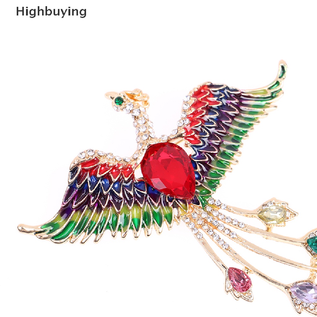 Bros Pin Enamel Bentuk Burung Phoenix Terbang Aksen Kristal Untuk Hadiah Glory