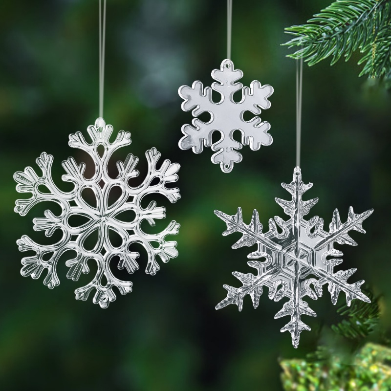 10pcs / lot Ornamen Gantung Desain Snowflakes Palsu Kristal Transparan Untuk Dekorasi Pohon Natal