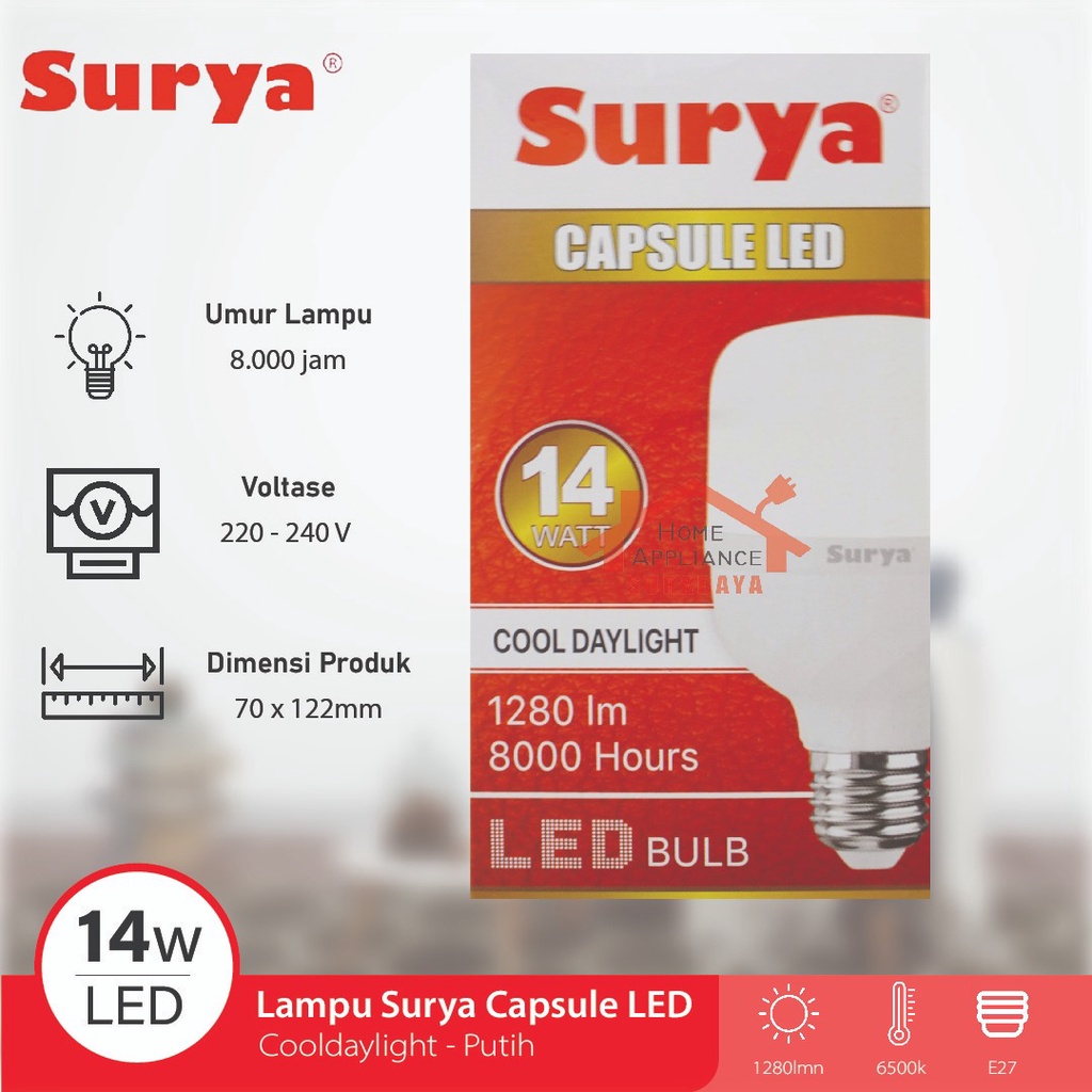 Lampu Capsule Kapsul Bohlam LED SURYA 6W/9W/14W/18W/28/36W/42W/50W Gen 3 6500K Cahaya Putih