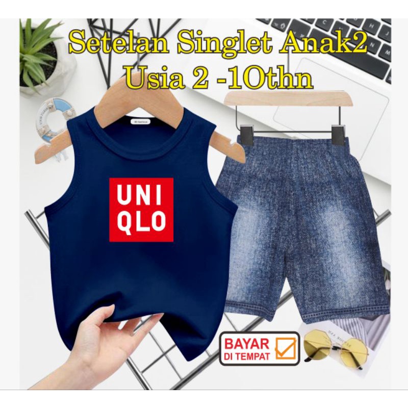 ((IB))SETELAN SINGLET ANAK SEMI JEANS/UN16LO DIGITAL SABLON