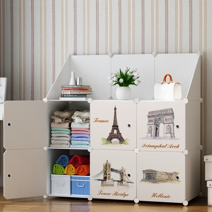 Lemari Pakaian Plastik Portable Serbaguna Dengan lemari pakaian anak  4/6 Muka