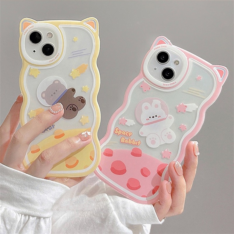 Soft Case Silikon Motif Kartun Beruang / Kelinci Untuk iPhone 14 13 12 11 Pro Max X Xr Xs Max 8 7 6 6s Plus SE