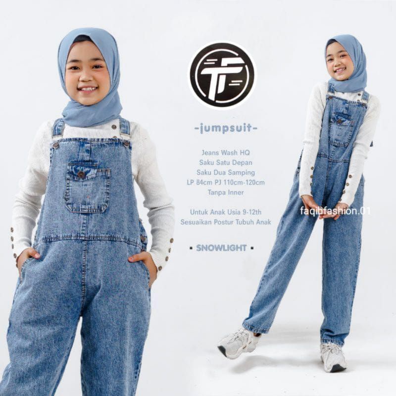 Overall Anak Perempuan 8-13 Tahun Jumsuit Jeans Celana Kodok Anak Perempuan Warna Biru dan Hitam