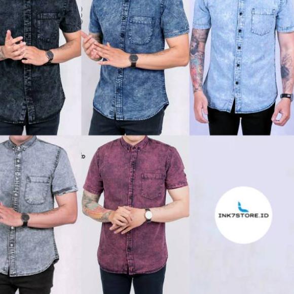 Viral KEMEJA JEANS PRIA LENGAN PENDEK M-XXXXL - KEMEJA DENIM JUMBO LENGAN PENDEK PRIA - KEMEJA PENDE