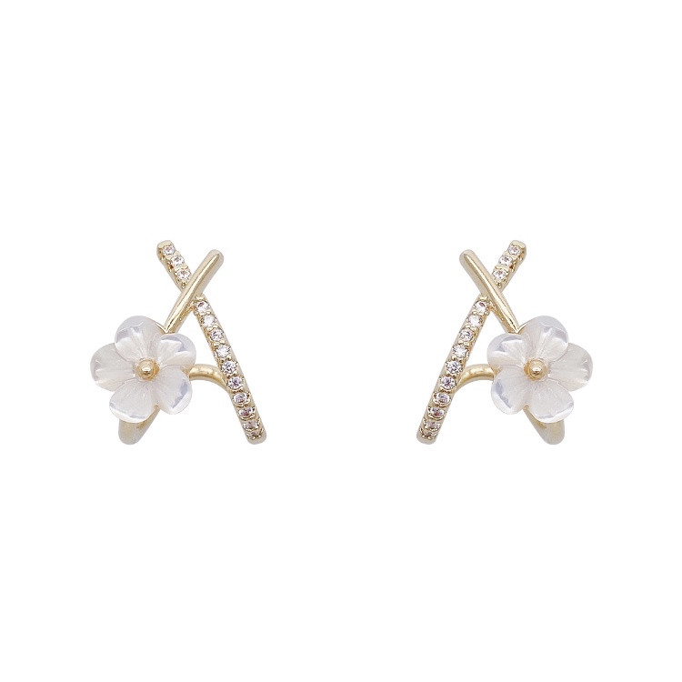 Flash diamond X letter flower earrings Aksesoris Telinga Korea Wanita