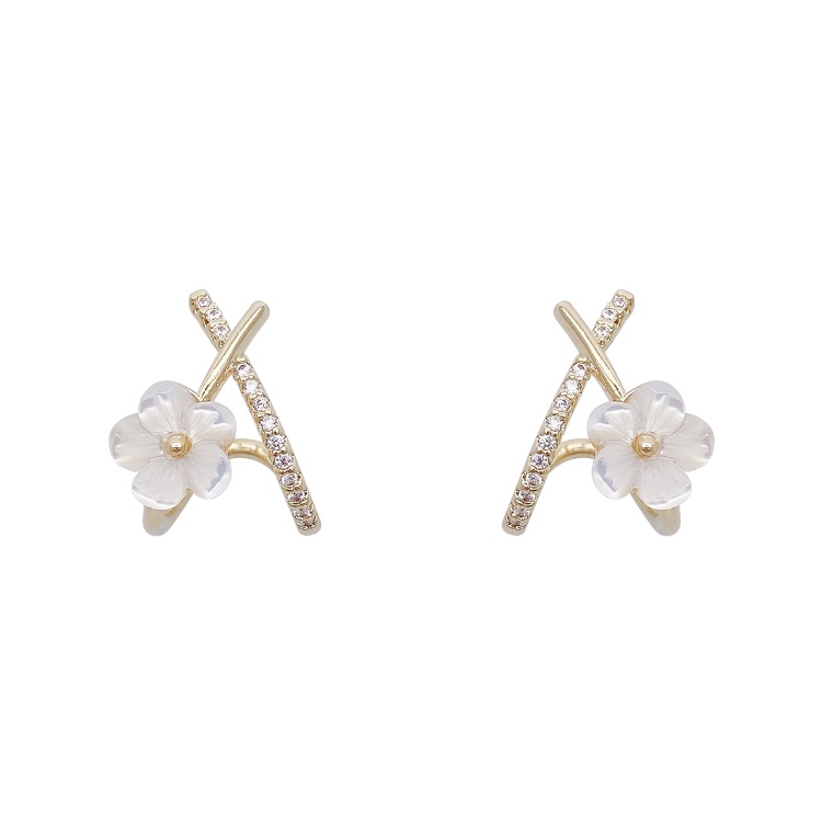 Flash diamond X letter flower earrings Aksesoris Telinga Korea Wanita