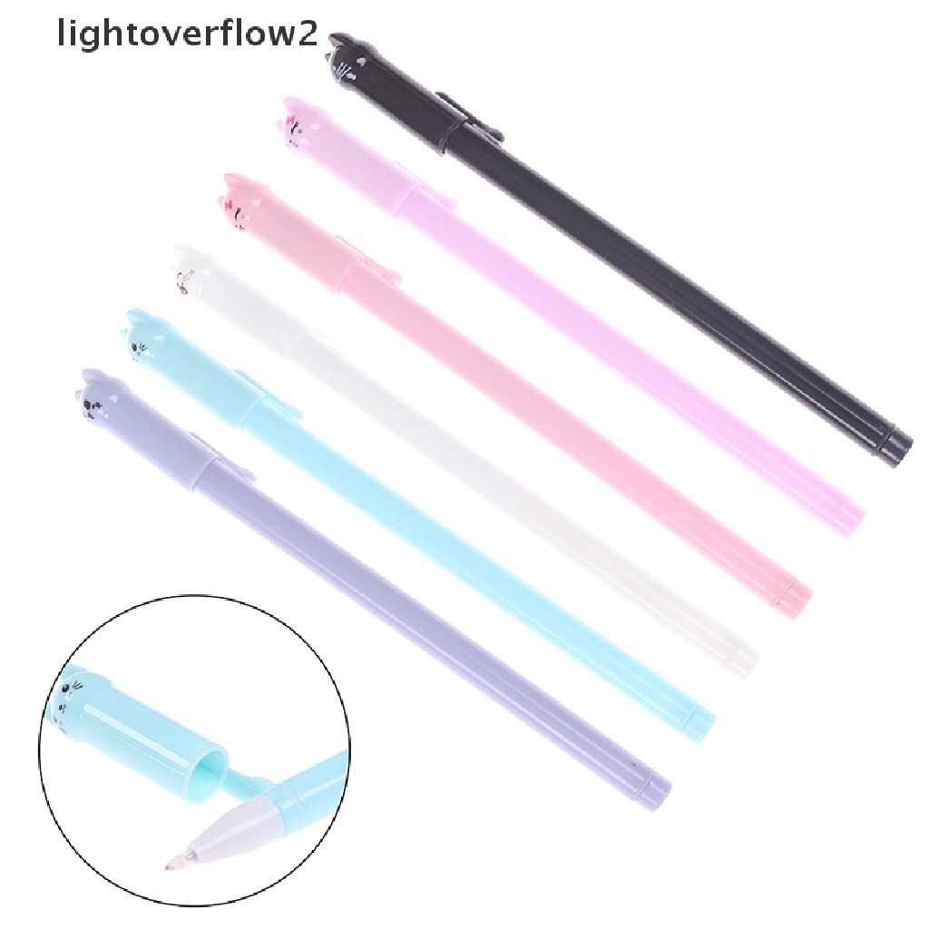 (lightoverflow2) 6pcs Pulpen Gel 0.5mm Bentuk Kucing Untuk Sekolah / Kantor