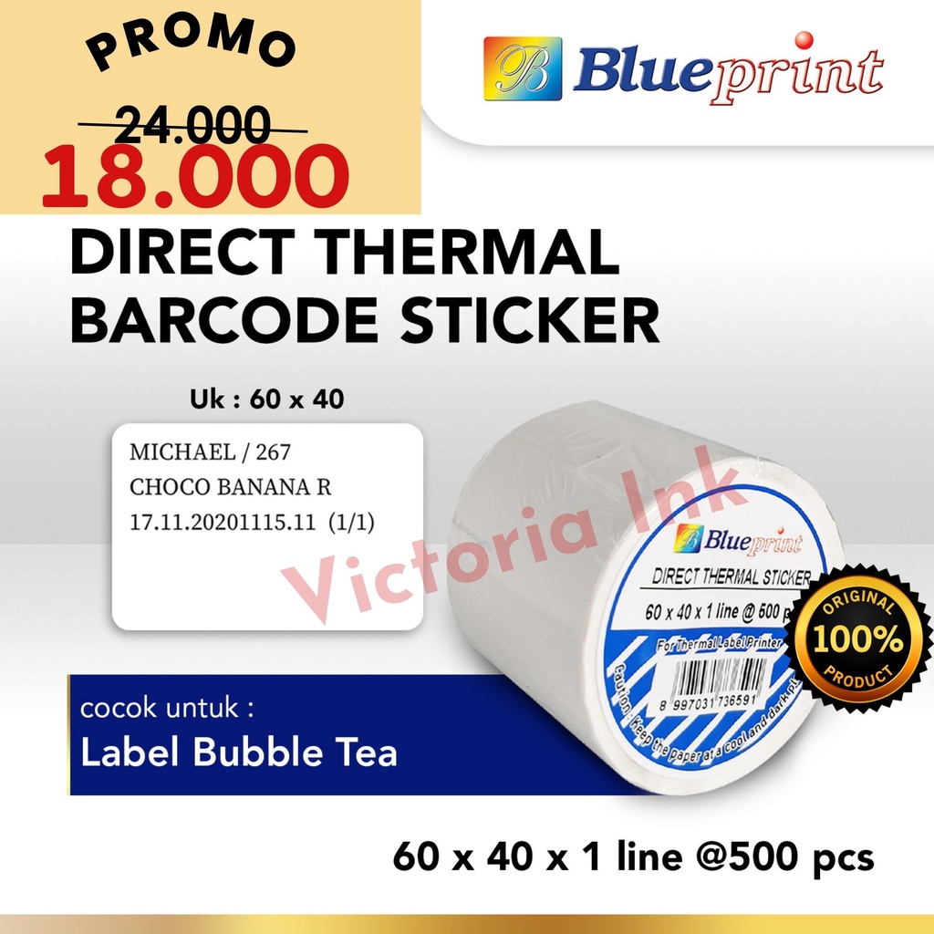 Direct Thermal Label Sticker BluePrint 60x40 Isi 500 Stiker Blueprint 60×40 500pcs Label