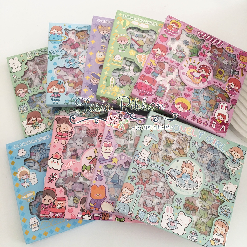 Viral Sticker Big Pack Botol Korea Aesthetic Lucu [100pc]/ Stiker Lucu Korea Viral