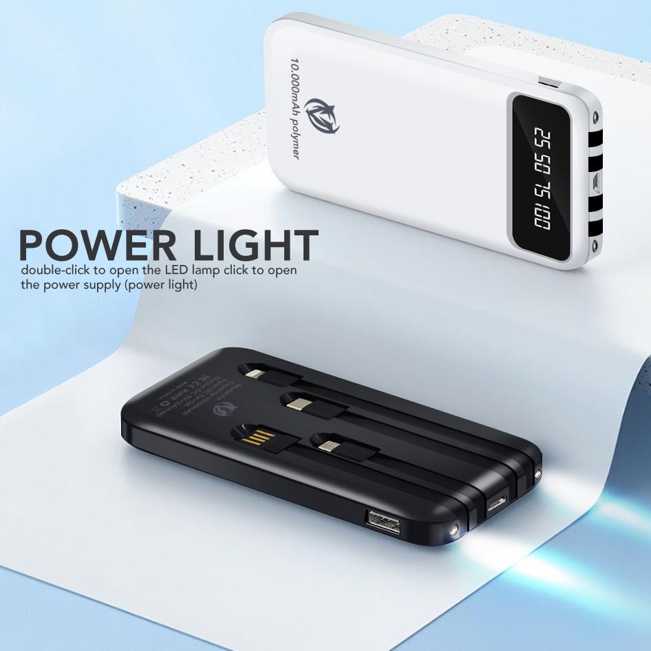 WE7-1132♫ P4 Powerbank 10000 mAh Power Bank 2A Built in Cable Fast Charging 4 Output 2 Input LED Dis