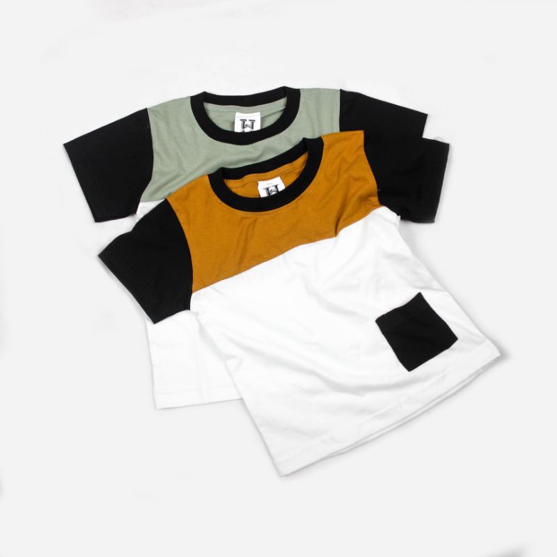 (2 Warna) Highwest Colblock T-Shirt Anak 0-4th Cotton Combed 24s