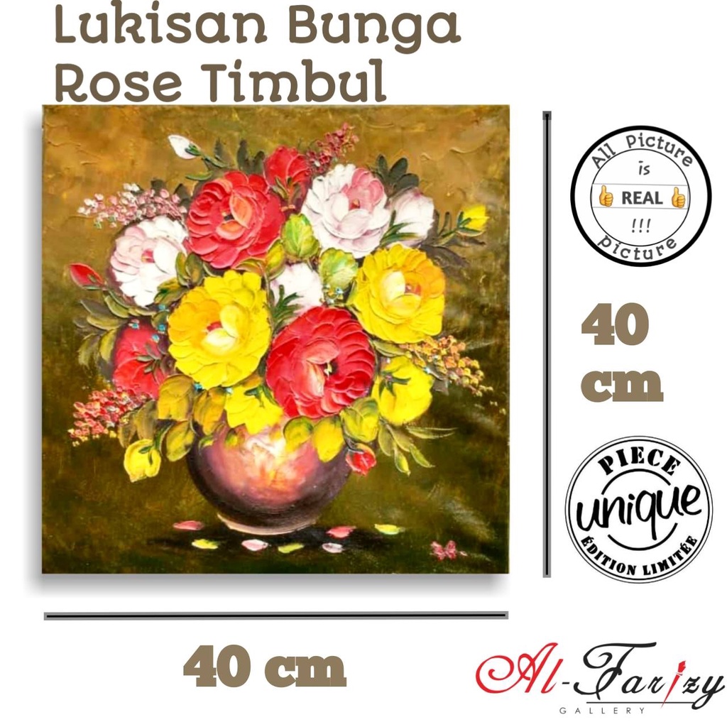 Lukisan Bunga Rose Mawar Palet Ukuran 40x40 cm lengkap dengan kayu penyangga