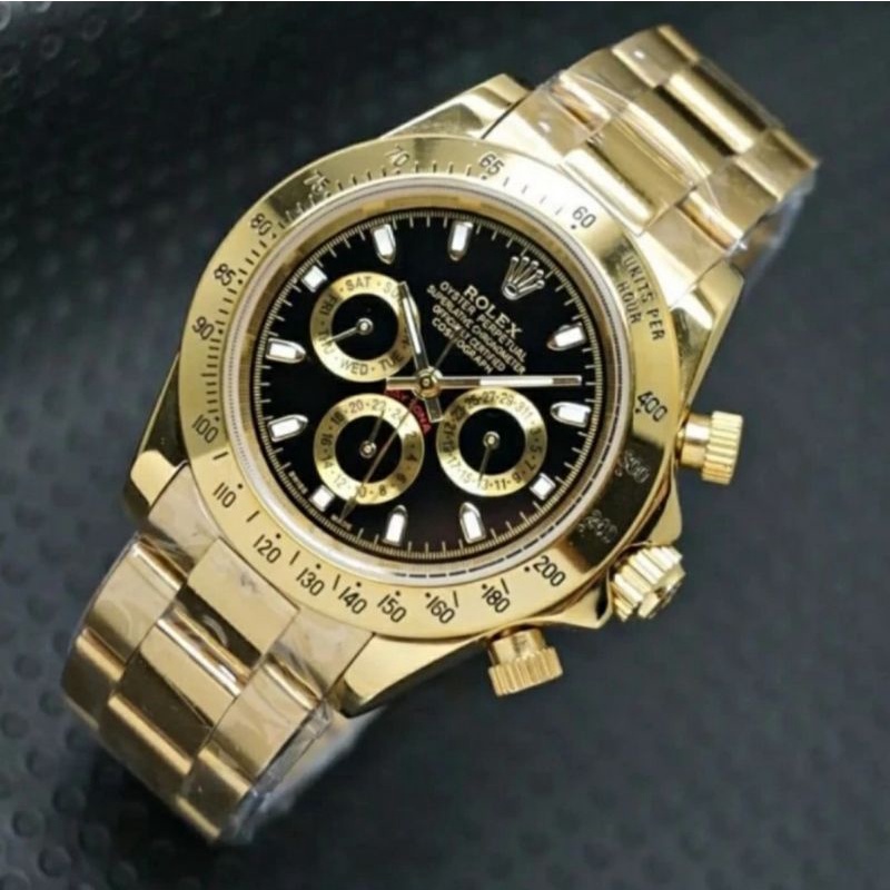 Jam Tangan Rolex Daytona Autometic Warna Gold Plat Hitam - Jam Tangan Rolex Daytona