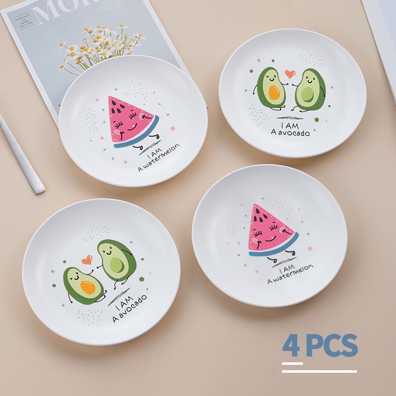 Premium (Mount) Piring Kecil lucu 4pcs / Pisin bahan Plastik / BPA free / Piring Makan Bulat