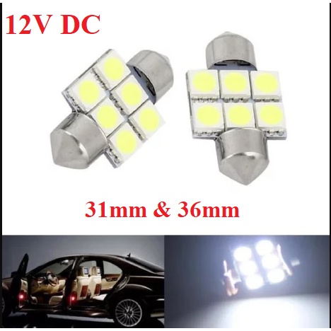 LAMPU LED KABIN PLAFON 6 SMD Titik 5050 PUTIH MOBIL INTERIOR 31MM 36MM