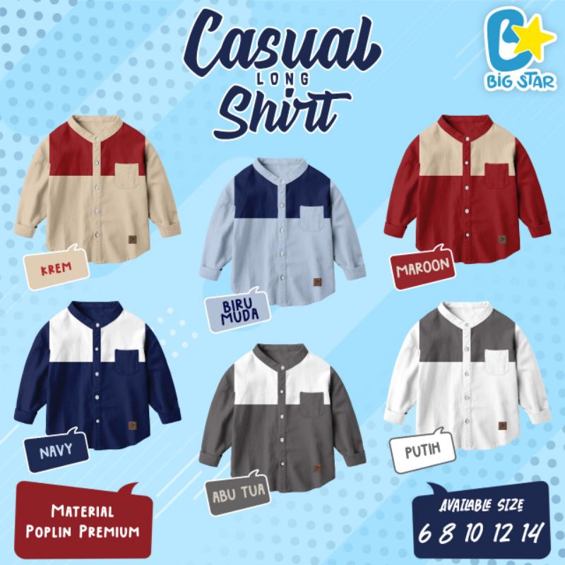 OPEN PO CASUAL LONG SHIRT 6-14 TAHUN / KEMEJA ANAK COWOK / BAJU ANAK LAKI-LAKI / BAJU LEBARAN ANAK