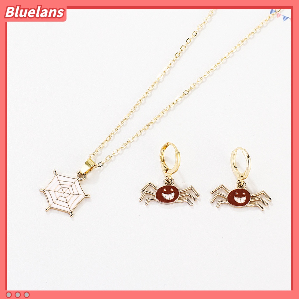 1 Set Kalung Anting Desain Labu Laba-Laba Bahan Alloy Untuk Halloween