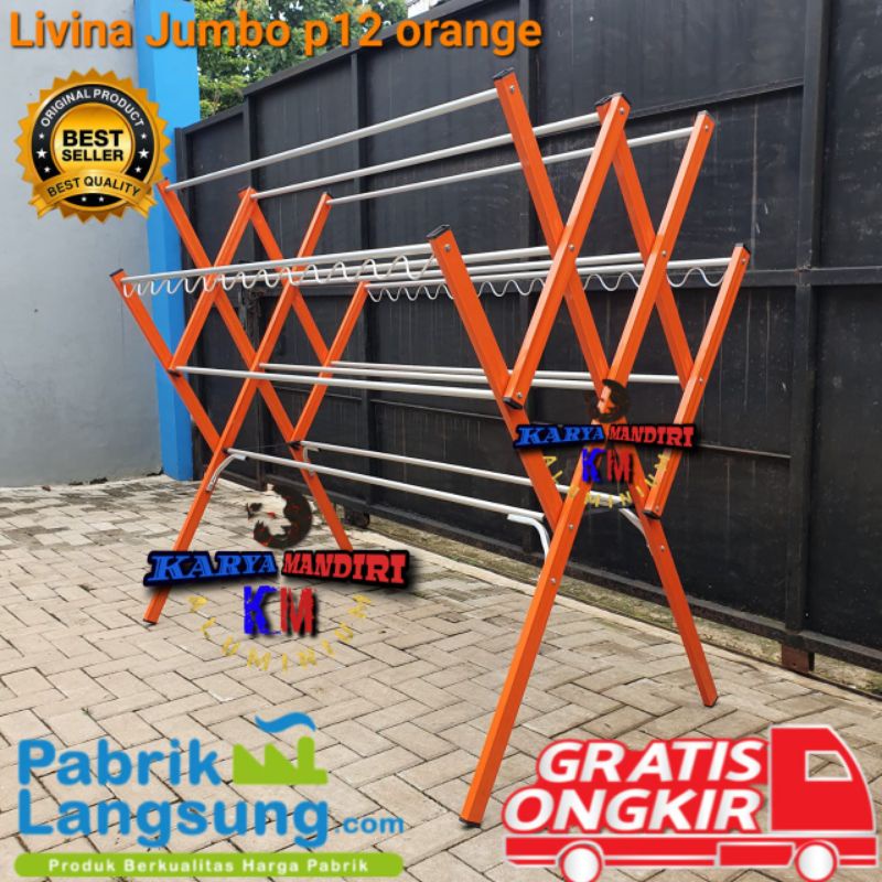 Jemuran Baju Livina Jumbo p12 / Pakaian / Lipat / Aluminium Warna /180 CM / 1,8 Meter / orange