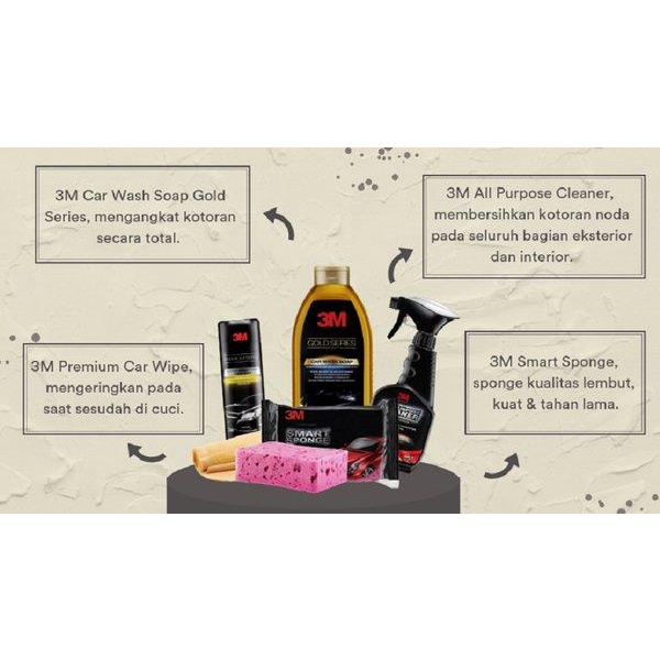 3M Paket Wash - Perawatan Mobil - Shampoo, Spons, Lap & Shampo Mobil - 4Pc/Set