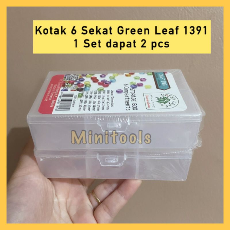 Kotak Obat / Kotak Plastik 6 Sekat Kecil / Green Leaf 1391 HARGA PER SET