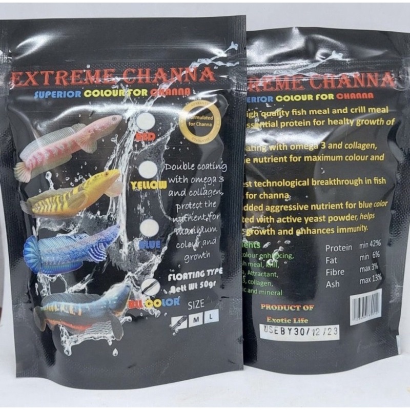 Pelet Extreme Super Red Strong Color Pakan Arwana Channa Chana 50gram