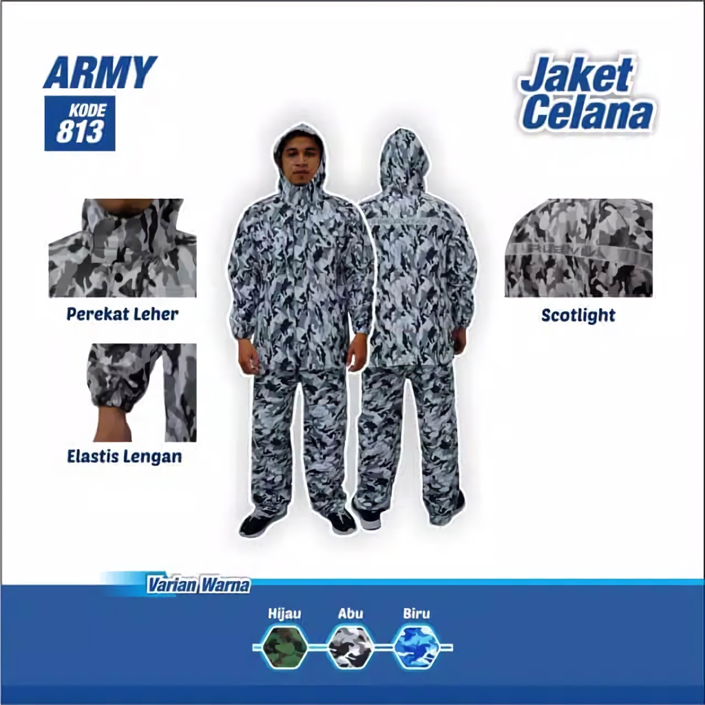 JAS HUJAN Pria Wanita Army Bahan Full PVC Tebal Lentur Jahitan Anti Rembes