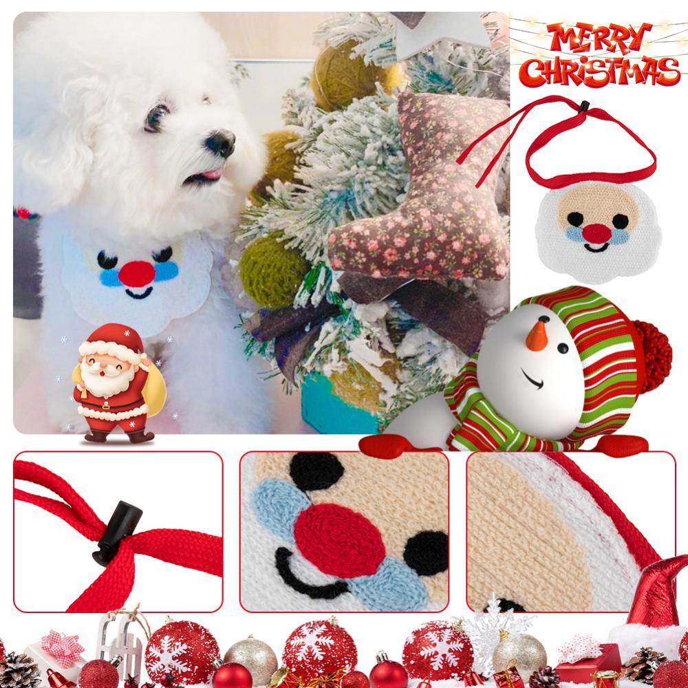 Timekey Bib / Slabber / Handuk Air Liur Anjing / Kucing Peliharaan Bentuk Segitiga Bahan Rajut Motif Santa Claus A9L9