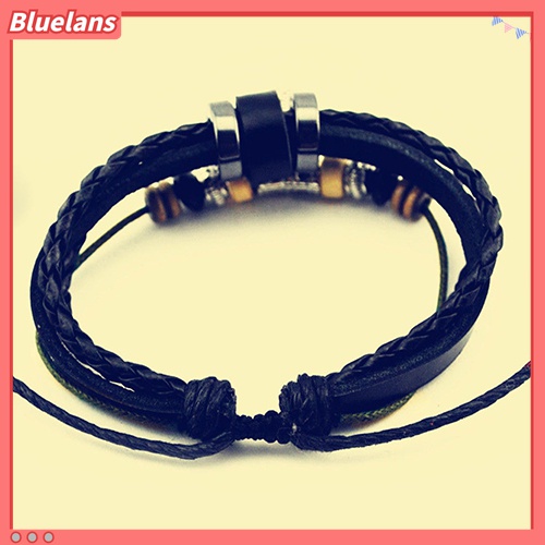 Gelang Multilayer Adjustable Bahan Kulit Imitasi Dengan Liontin Daun Untuk Unisex