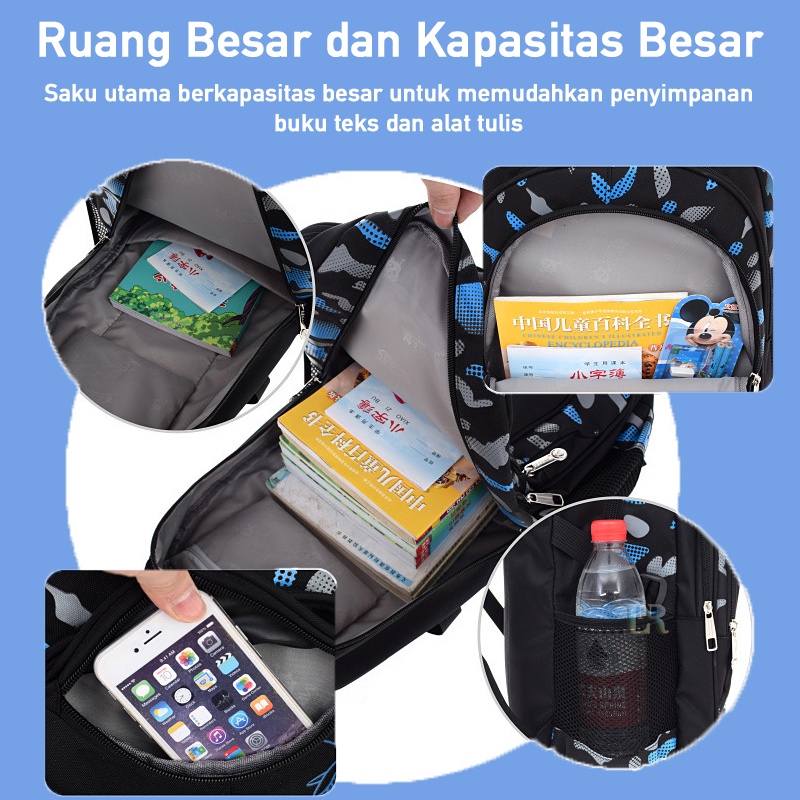 LNR Shop S-005 S-014 S-015 S-016 S-017 Tas Sekolah Import Anak Laki Laki TK - SD Kelas 1 2 3 4 5 6 Ransel School Bag Anak Tahan Air Bahan Polyester Ringan Lembut Nyaman Sekolah Dasar Taman Kanak Cowok Boy Playgroup Pre-K K1 K2 Kindergarten Tas Punggung