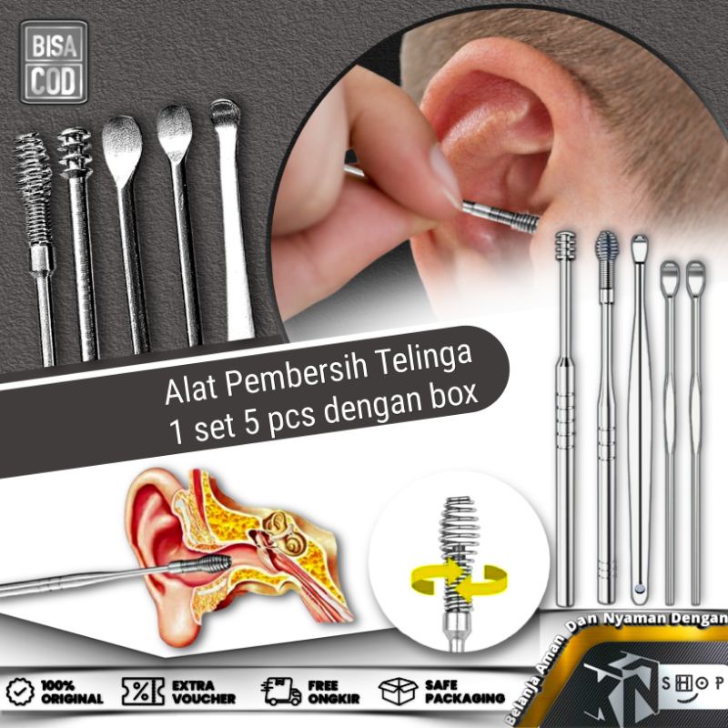 Jual Alat Pembersih Telinga 1 Set 5 Pcs Korek Kuping 5in1 Stainless