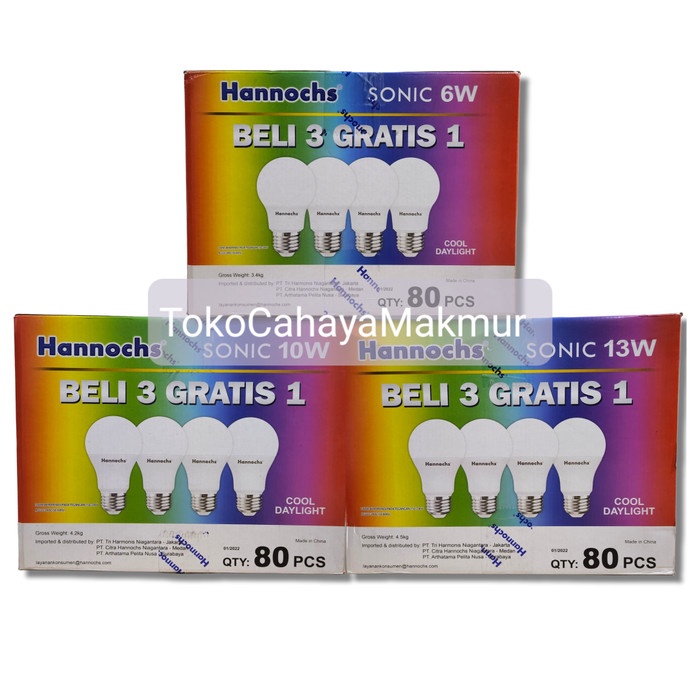 PAKET ISI 4Pcs Lampu Bohlam LED Sonic 6w,10w,13w Hannochs 1 DUS 20Kotak 80Pcs