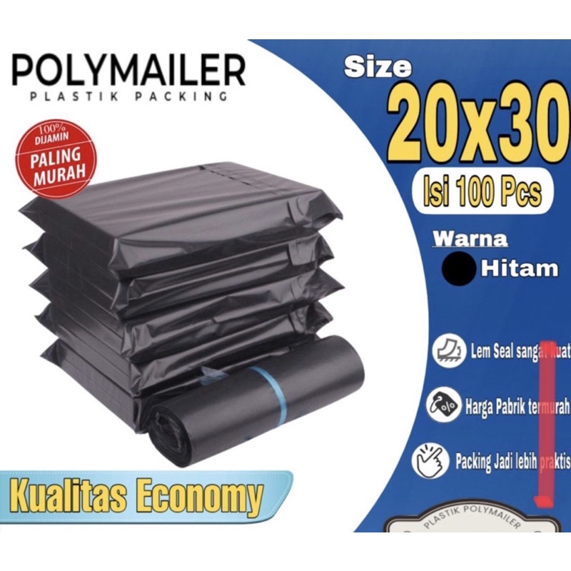 Plastik Packing HITAM ECONOMY 20X30 CM 30x40 CM, 35X50 CM, 40X50 CM / Polymailer harga per 10 lembar