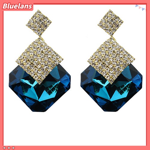 Bluelans Anting Tusuk Gantung Bentuk Kotak Besar Hias Berlian Imitasi Untuk Wanita