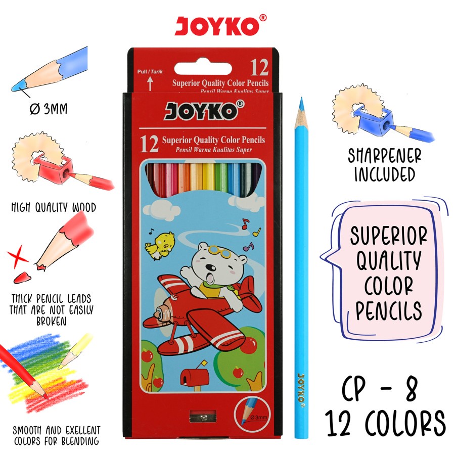 Pensil Warna Joyko 12 Warna / Color Pencil Pensil Warna Joyko CP-8 12 Warna