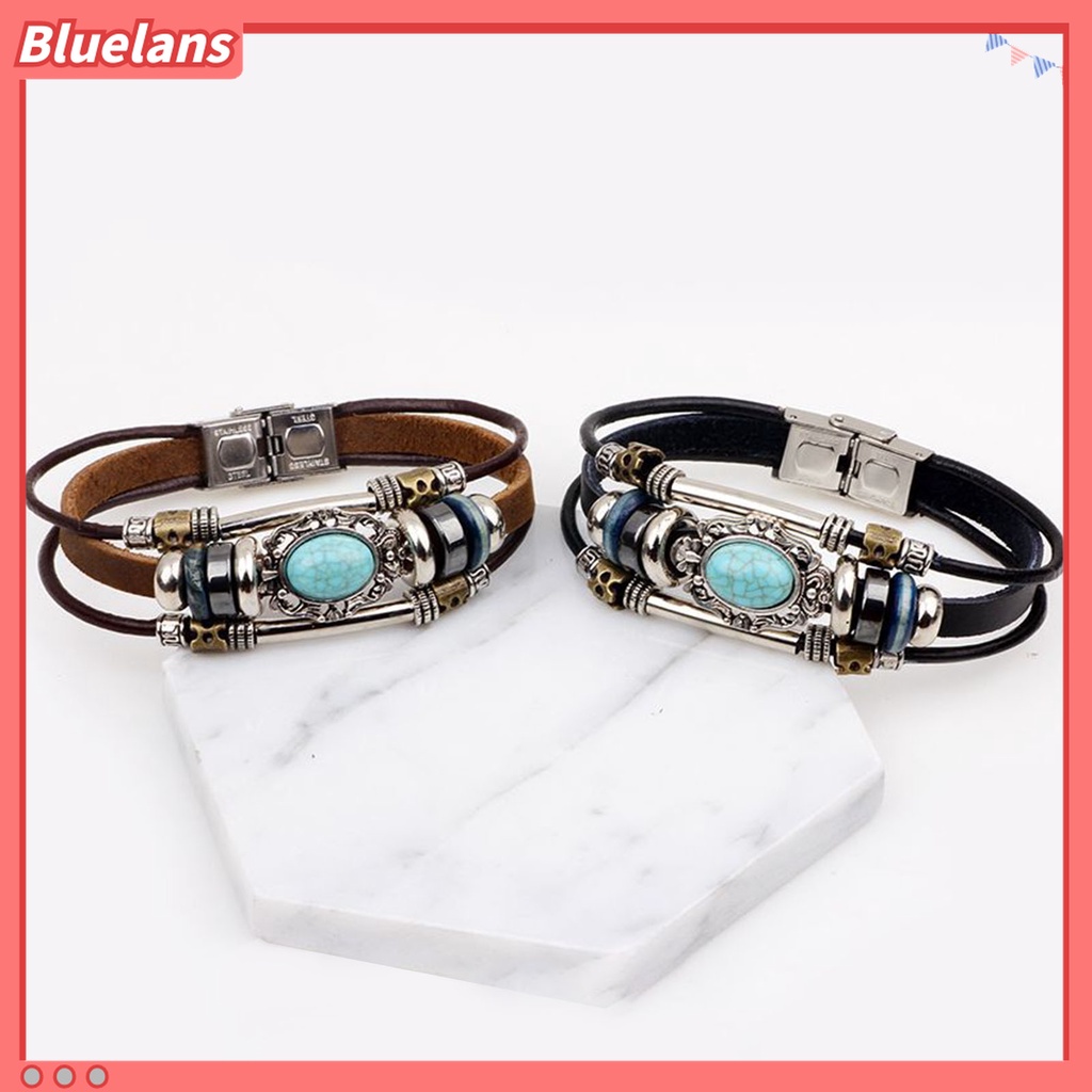 Gelang Tali Rantai Manik-Manik Turquoise Tiruan Gaya Vintage Untuk Unisex