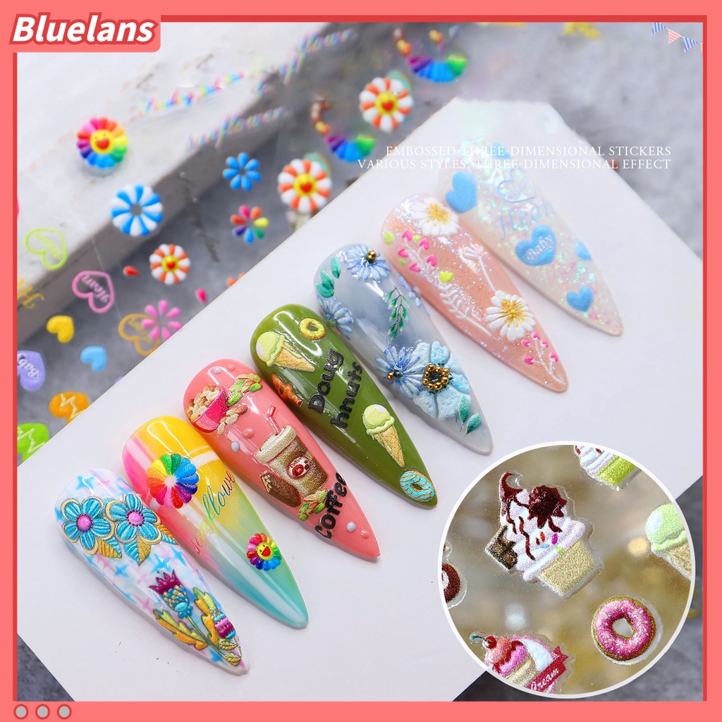 (In Stock) Kacamata Hitam Lensa Warna Warni ♡Stiker Kuku Motif Ukir Efek 5D Dengan Perekat Untuk Dekorasi Manicure