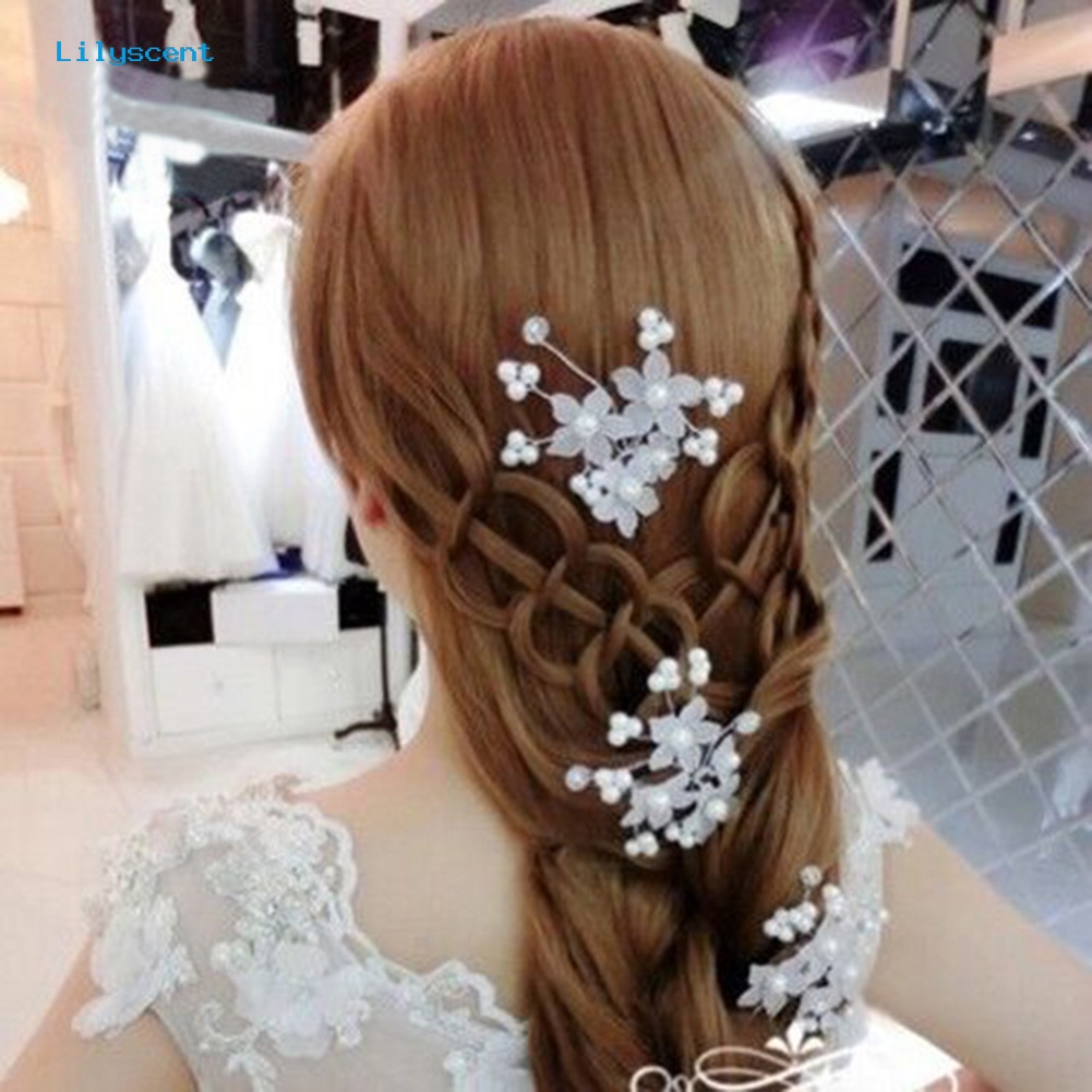 Jepit Rambut Bentuk U Desain Bunga Aksen Mutiara Tiruan Untuk Pesta Pernikahan
