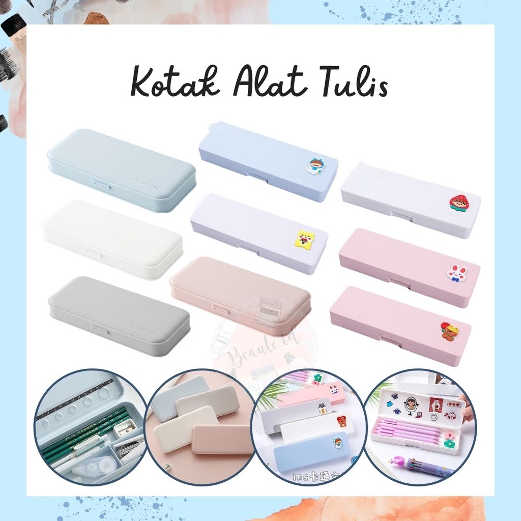 Kotak Alat Tulis Plastik Aesthetic Tempat Pensil Wadah Penyimpanan Tepak Pensil Pulpen Penggaris Penghapus Make Up Model Korea Elegan Serbaguna Pencil Case Stationary Sekolah Kantor 1/2 Layer