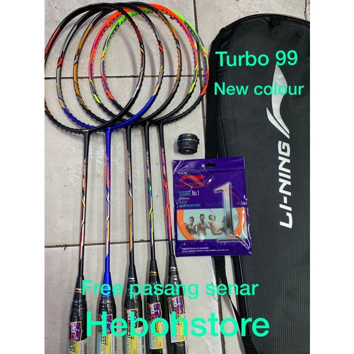 Raket Raket Badminton Lining Turbo 99 Lengkap +Tas+Grip+Senar Lining No1 Ori