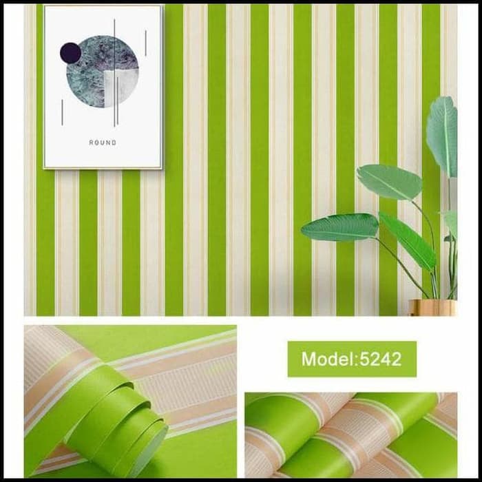 Wallpaper Stiker Dinding 45 x 8M Motif Salur hijau Wallpaper Dinding Ruang Tamu Wallpaper Salur Terbaru