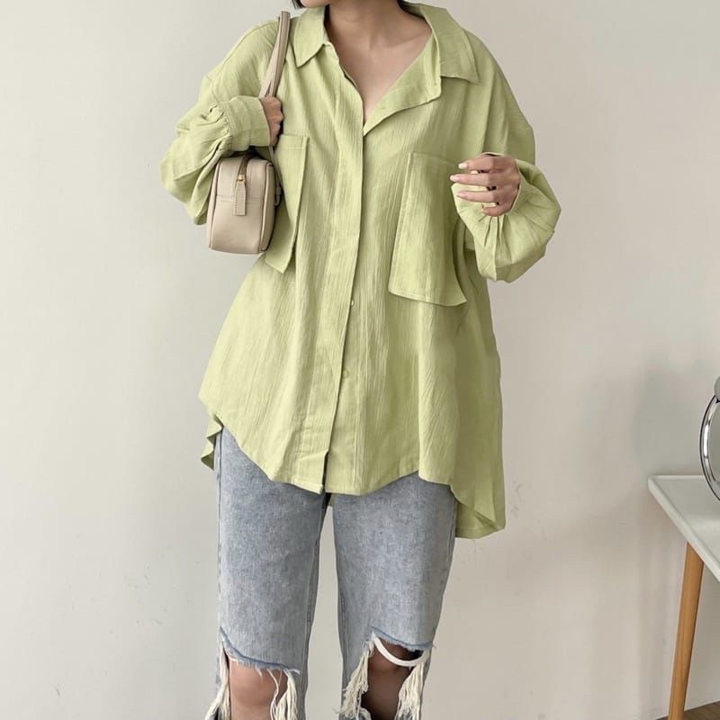 Niki Shirt Oversize Kemeja Basic Linen Crincle Jumbo Atasan Wanita LD 120