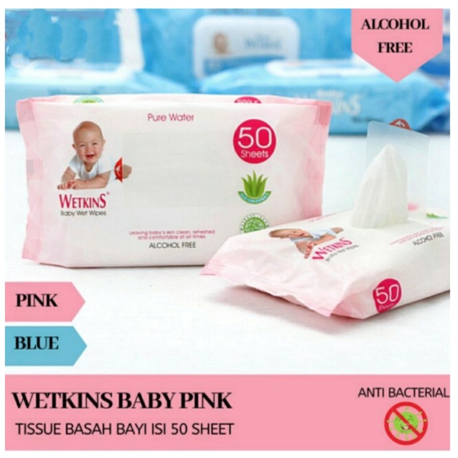 Wetkins Antiseptic Wet Wipes Baby Pink 50'S Buy 1 Get 1