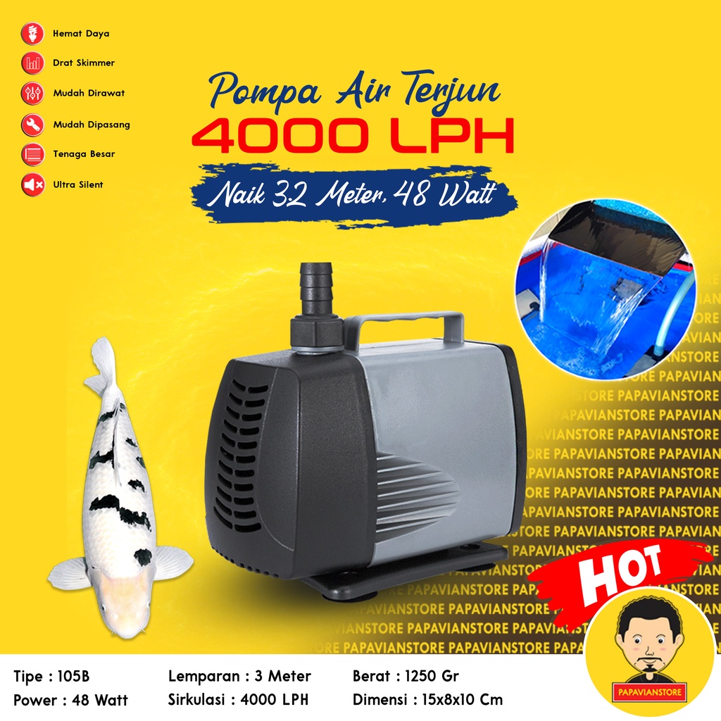 Pompa Air Kolam Ikan Celup Filter Mesin Sirkulasi Tank Aquarium Koi Low Watt Submersible Hidroponik Hydroponic Water Pump Waterfall Air Terjun Hias - 2800 3000 3200 LPH Liter Per Jam 3 Meter Ketinggian 3m P021