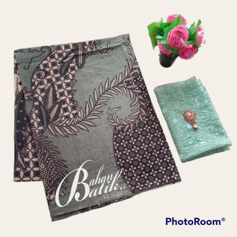 Bahan Batik Pekalongan Set Brukat Warna Hijau Mint Wardah