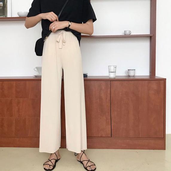 Booming Celana Kotak Kotak Wanita Celana Highwaist Wanita Kulot Celana Korea Pinggang Elastis Celana