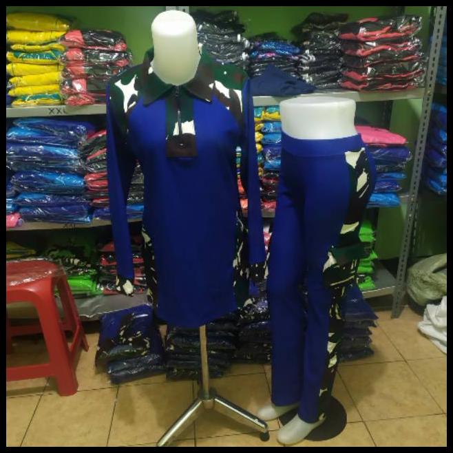 Setelan Olahraga Wanita/ Baju Senam Biru Army