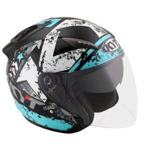 Helm KYT Galaxy Slide Flat R #5 - Black/Aqua Blue-Helm Half Face | Double Visor | Kyt Galaxy FLAT R 
